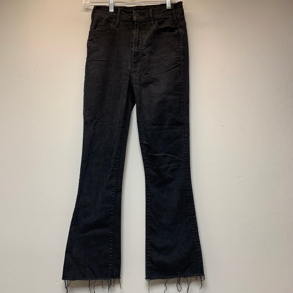 Mother The Hustler Ankle Fray Jeans Womens 25 Black Excellent Flare High Rise